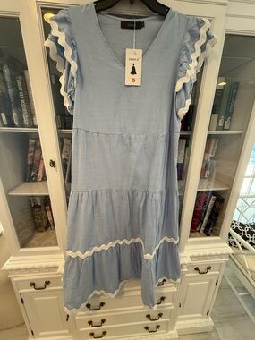 Zesica Light Blue Ruffle Tiered Casual Dress